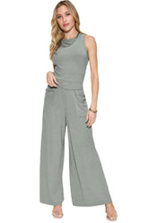 Women's Trendy Stretch Ribbed Tank & Wide Pants Set